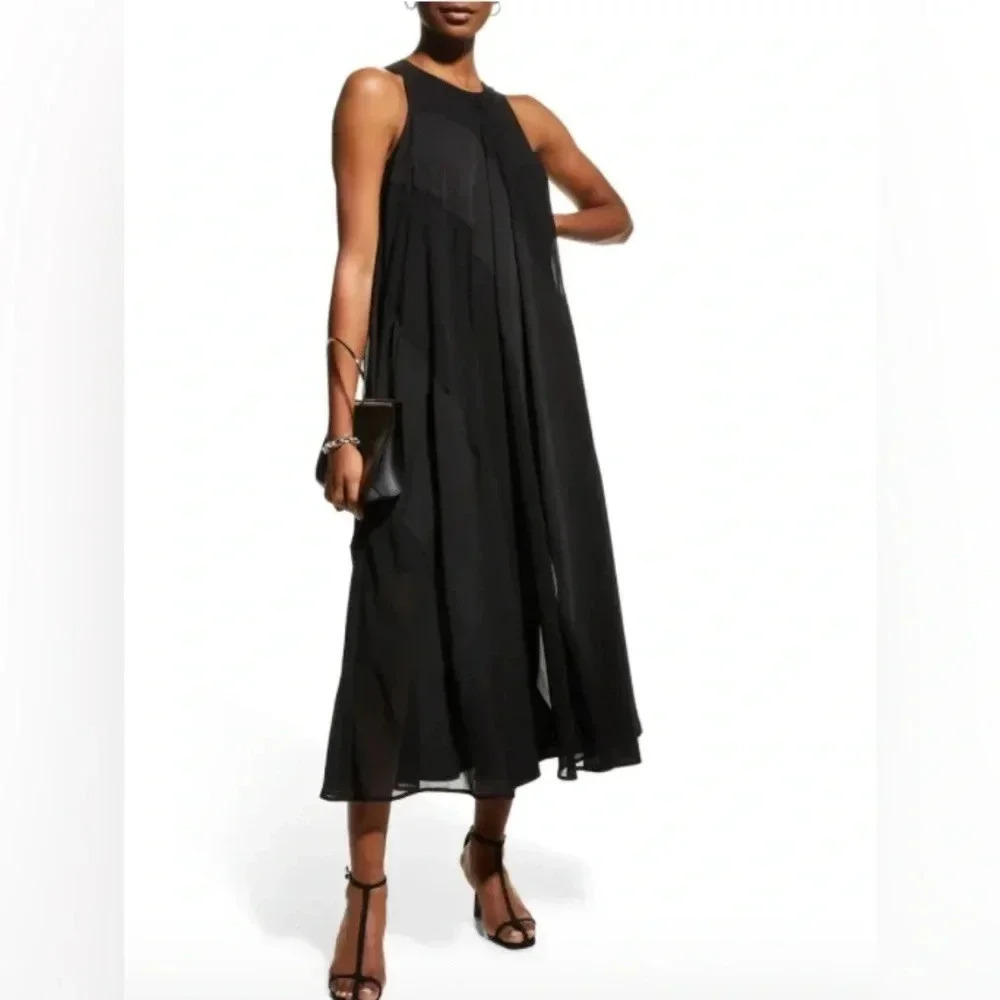 NWT TOCCIN (NY) Sheer Stripe Georgette Midi Saks Contemporary Dress XS